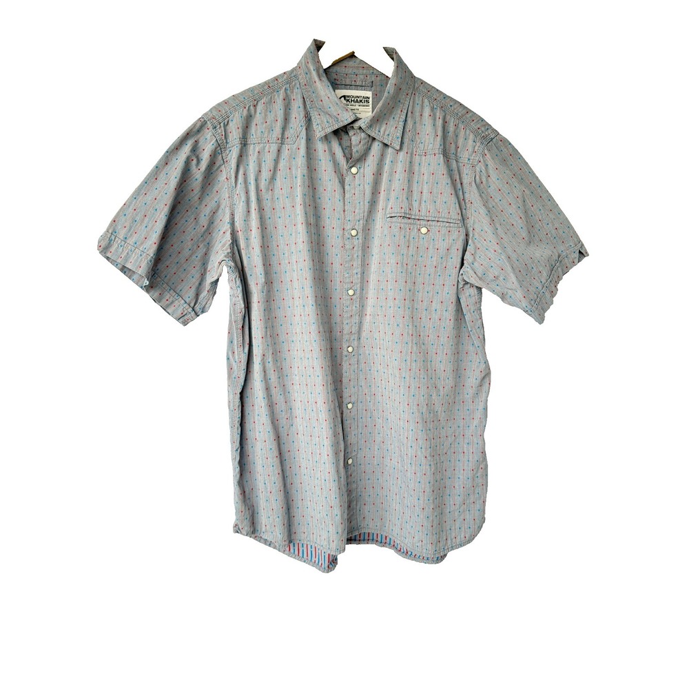 Mountain Khakis Shirt Men Large Relaxed Fit Western Pearl Snap Blue Red Gorpcore